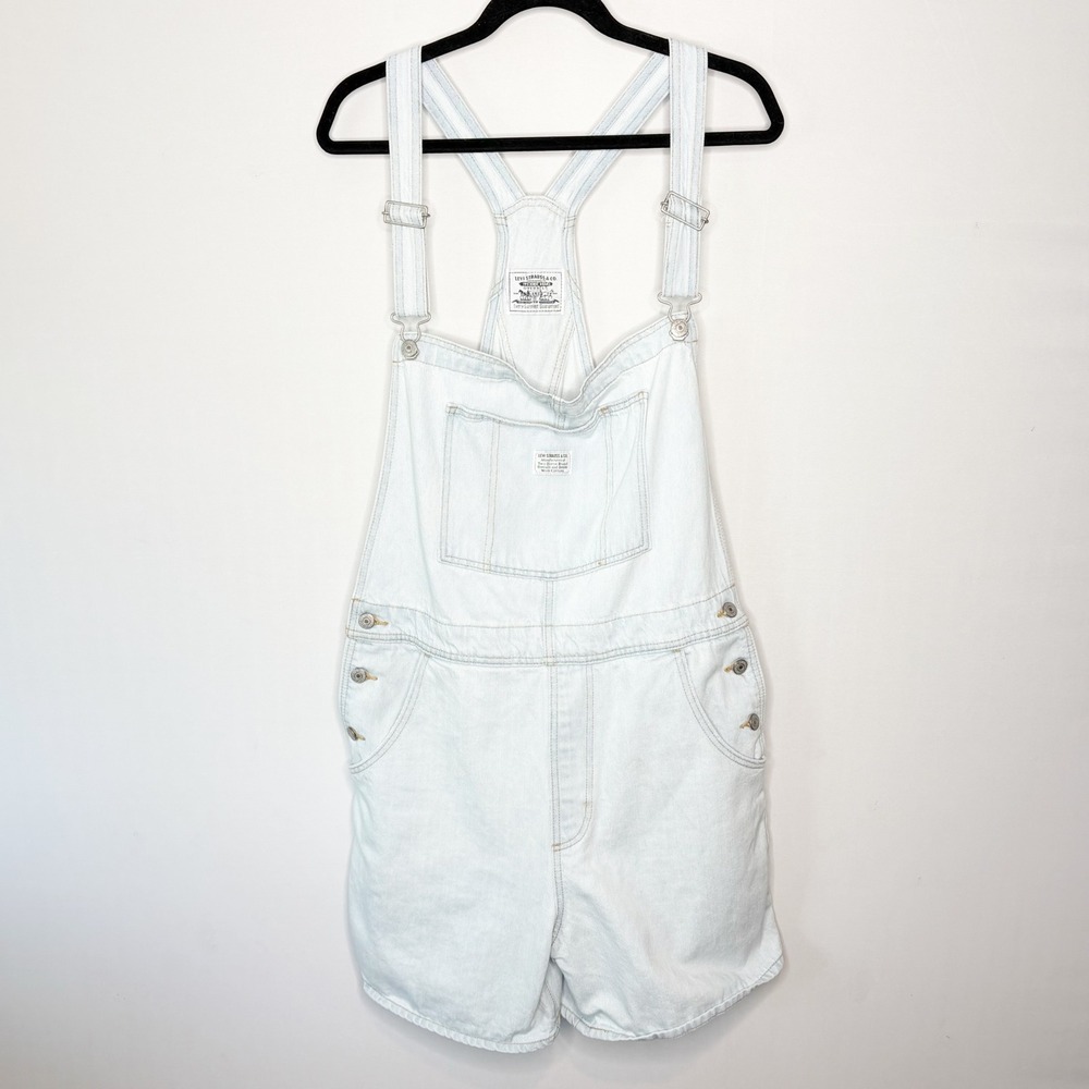Levis Womens Light Wash Denim Shortalls Overalls XL Cotton Water Less Denim